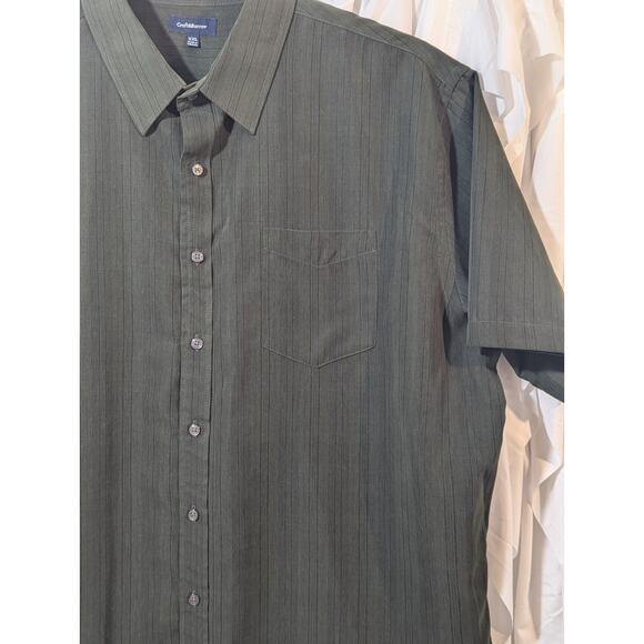 Croft & Barrow XXL Forest Green with Black Pin Stripes Short Sleeve Button Up - Picture 4 of 10